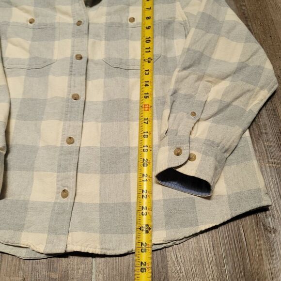 LL Bean Top Women XL Petite Gray Button Up Flannel Shirt Plaid Pockets Preppy - Picture 7 of 8